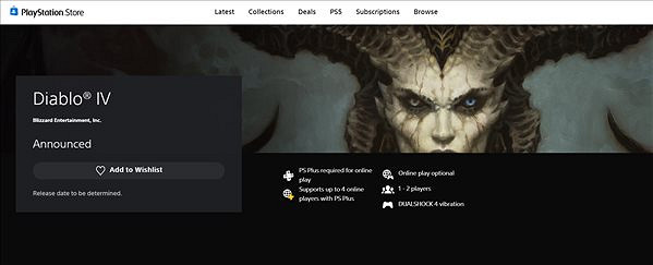 《暗黑破壞神4》上架PS美服商店 未顯示發售時間! 《暗黑破壞神4》上架PS美服商店 未顯示發售時間!