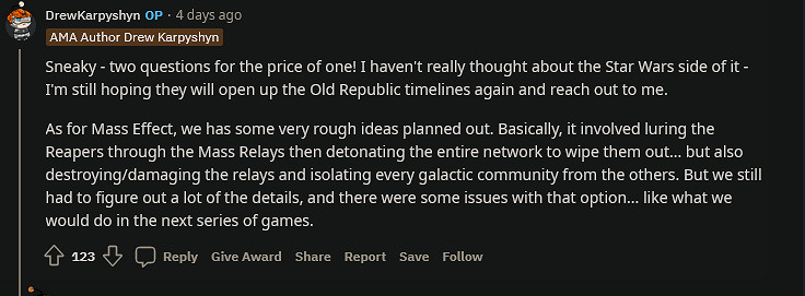 前BioWare編劇討論《質量效應》三部曲早期結局構思