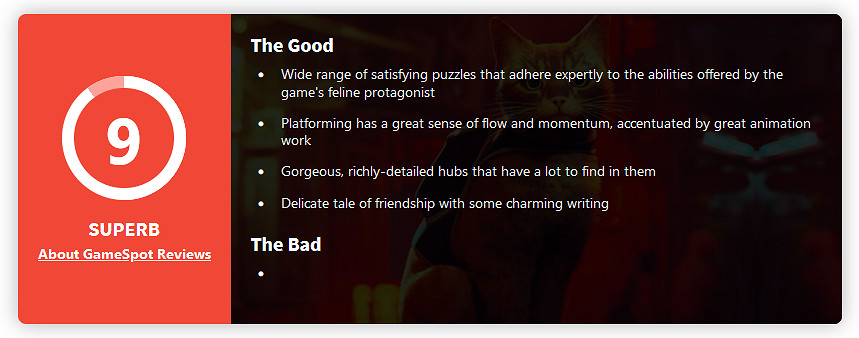 貓貓電馭叛客冒險遊戲《Stray》M站均分84 IGN8分 貓貓電馭叛客冒險遊戲《Stray》M站均分84 IGN8分