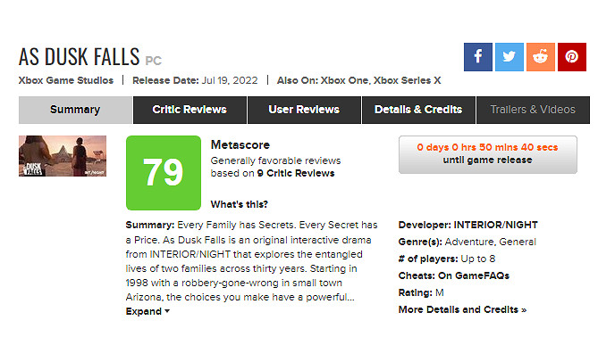 《日落黃昏時》全球媒體評分解禁 普遍好評MC均分79! 《日落黃昏時》全球媒體評分解禁 普遍好評MC均分79!