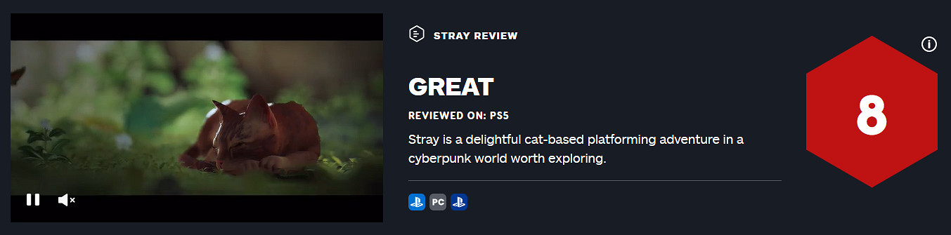 貓貓電馭叛客冒險遊戲《Stray》M站均分84 IGN8分 貓貓電馭叛客冒險遊戲《Stray》M站均分84 IGN8分