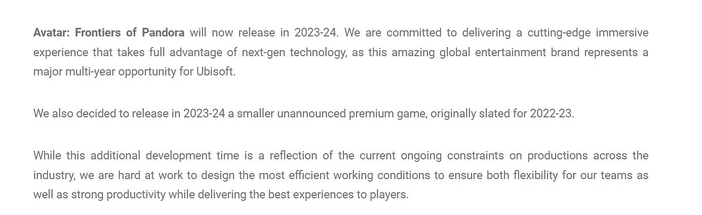 並不意外!育碧《阿凡達:潘朵拉邊境》延期至23-24財年 並不意外!育碧《阿凡達:潘朵拉邊境》延期至23-24財年