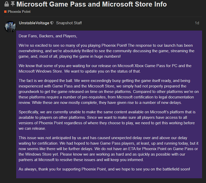 《鳳凰點》將延後加入 Xbox Game Pass (XGP) 開發商直言他們有失誤 《鳳凰點》將延後加入 Xbox Game Pass (XGP) 開發商直言他們有失誤