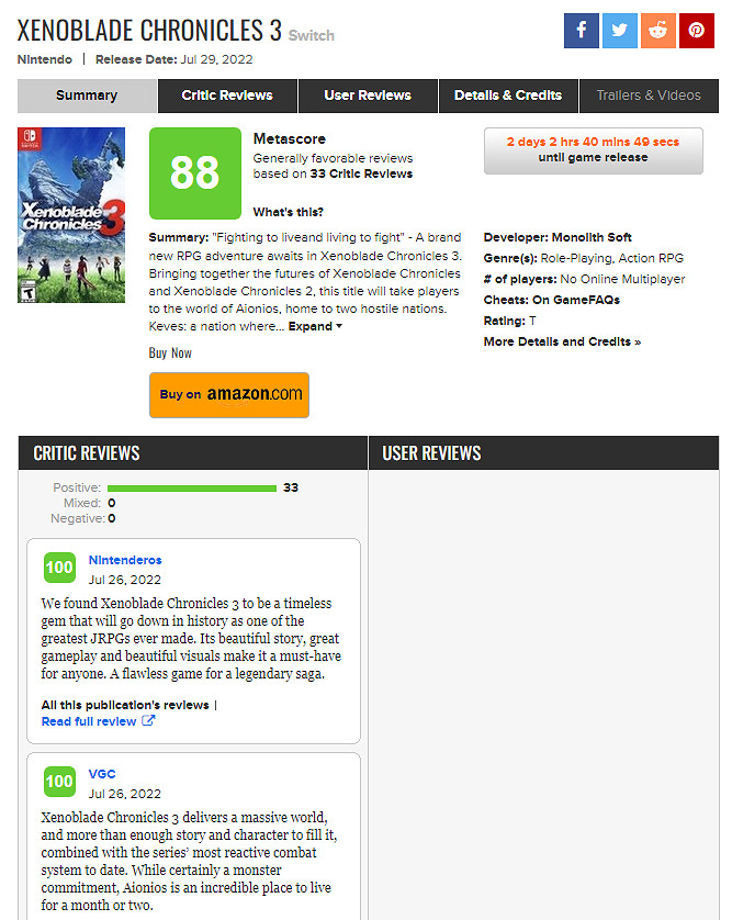 《異度之刃3》媒體評分出爐:一致好評!MC均分88! 《異度之刃3》媒體評分出爐:一致好評!MC均分88!