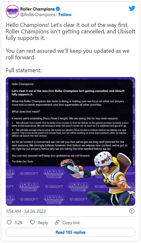 育碧發布聲明：《冠軍衝刺》並未取消！將全力支援它