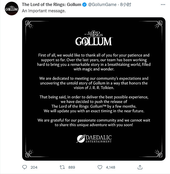 《魔戒：咕嚕》官宣跳票！再打磨幾個月與玩家們見面