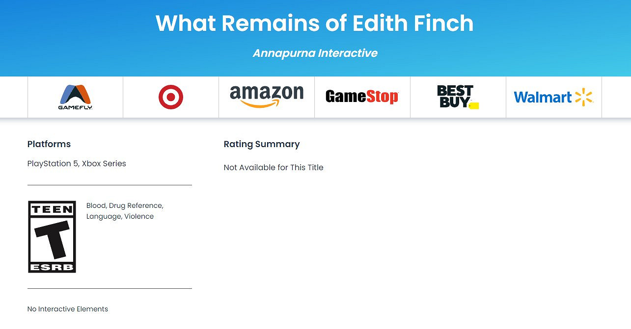 《艾迪芬奇的記憶》PS5和XS版現已通過北美評級