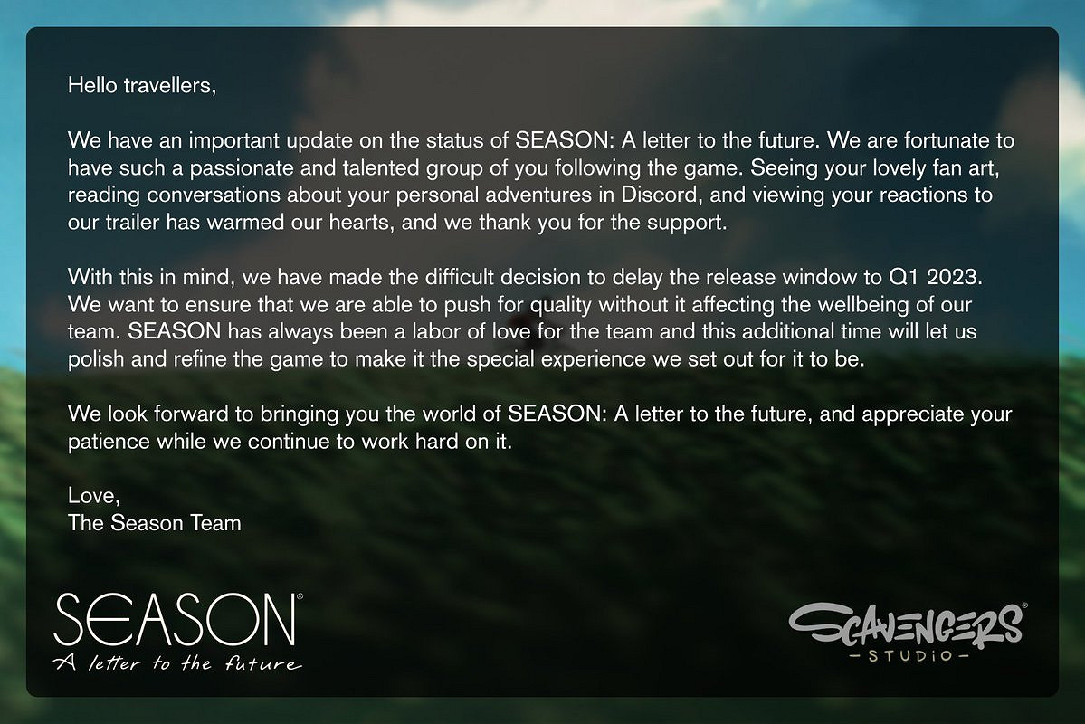 《季節:寫給未來的信》官宣延期至2023年發售! 《季節:寫給未來的信》官宣延期至2023年發售!