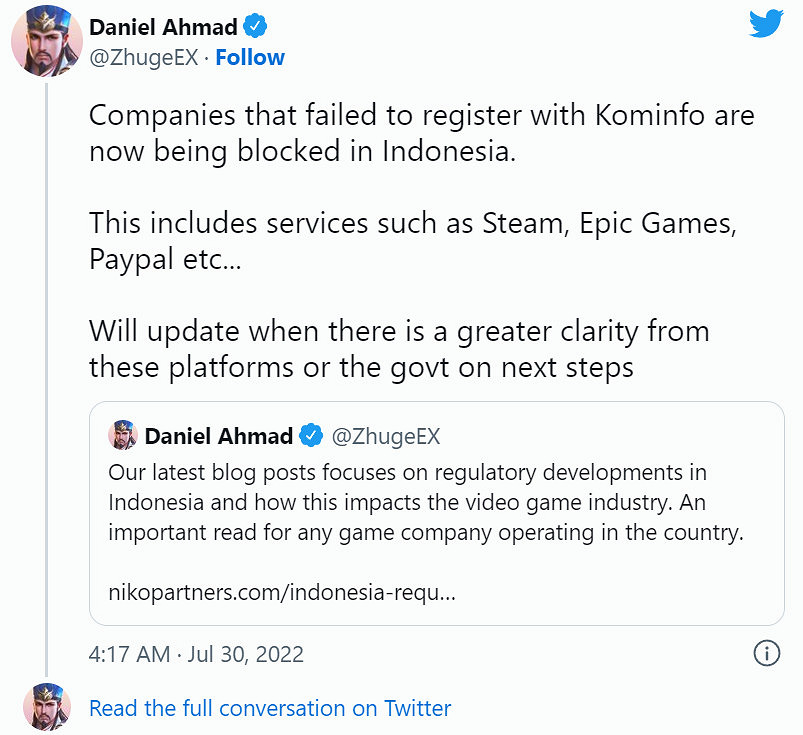 Steam、Epic、戰網、Paypal等在印尼被禁