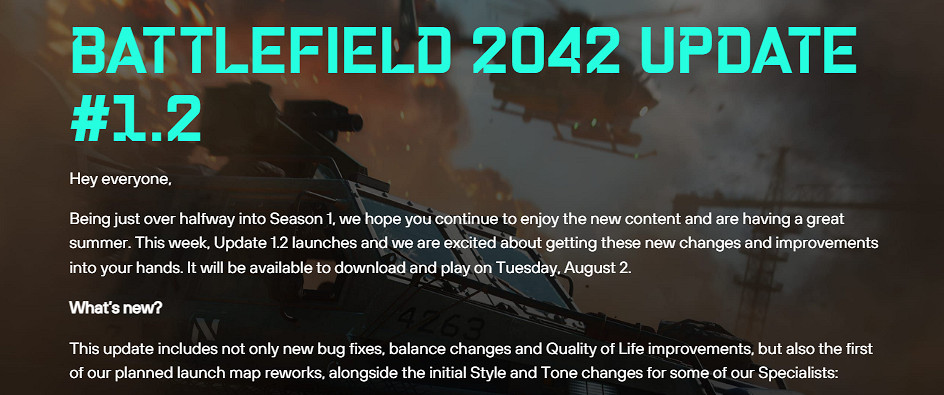 早報:《2042》1.2版本今日推出 LOL格鬥遊戲為免費