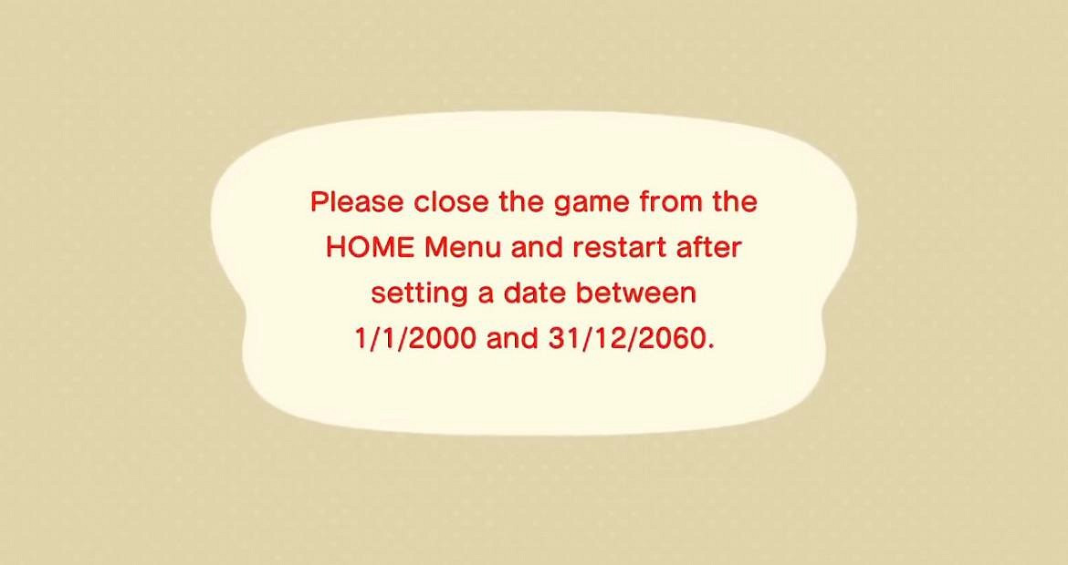 截圖顯示《動物森友會》調至2061年便會停止工作