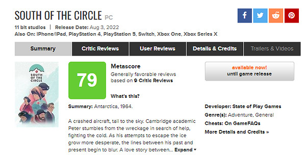 11bit敘事冒險遊戲《極圈以南》媒體評分解禁 MC79分