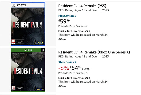 英國亞馬遜顯示《惡靈古堡4重製版》實體版開啟預購