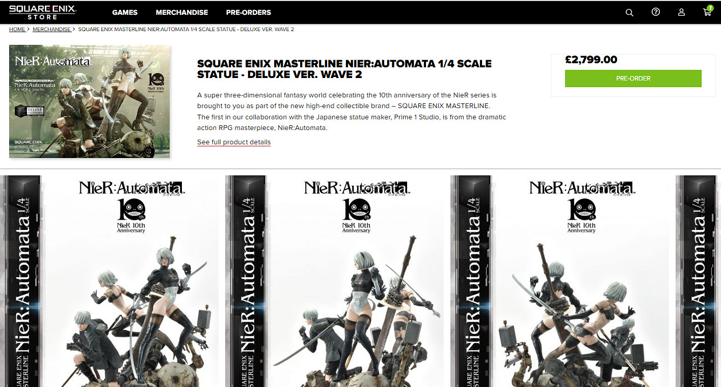 《尼爾機械紀元》1/4三人組雕像重新上架 售價2799英鎊