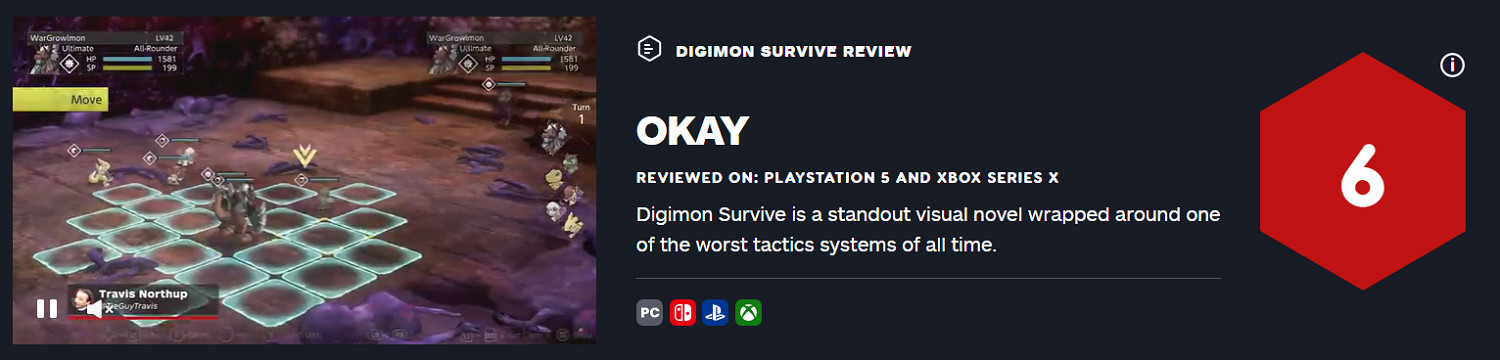 《數碼寶貝：絕境求生》IGN 6分 戰棋系統原始且乏味