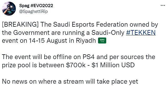 沙烏地阿拉伯計劃本月舉辦《鐵拳》錦標賽 獎金最高達100萬美元 沙烏地阿拉伯計劃本月舉辦《鐵拳》錦標賽 獎金最高達100萬美元