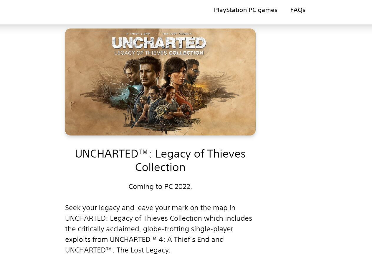 PSN官網單獨設立PC遊戲頁面 神海PC版仍將年內發售