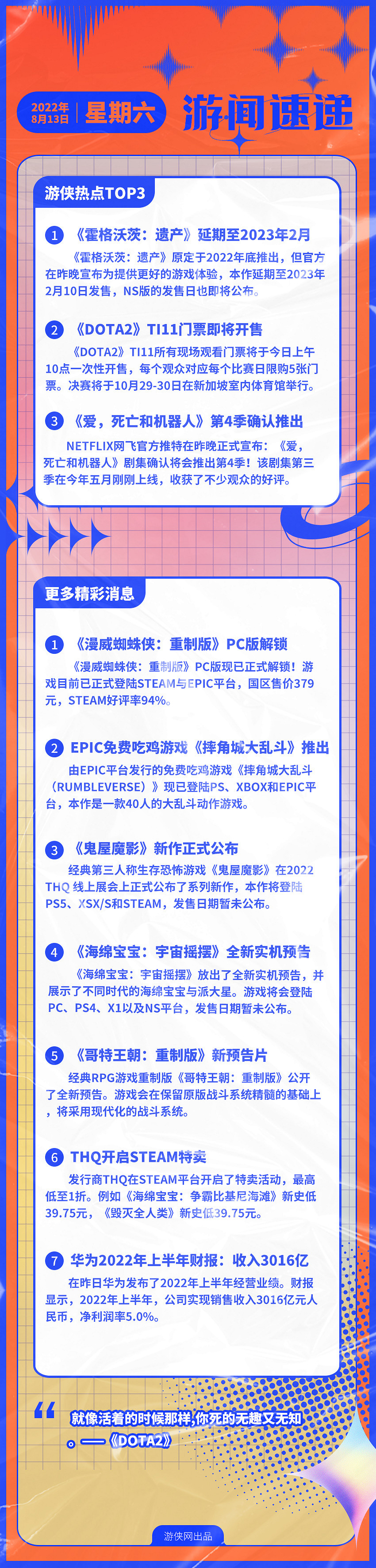 早報:《霍格華茲的傳承》延期《DOTA2》TI11門票開售 早報:《霍格華茲的傳承》延期《DOTA2》TI11門票開售