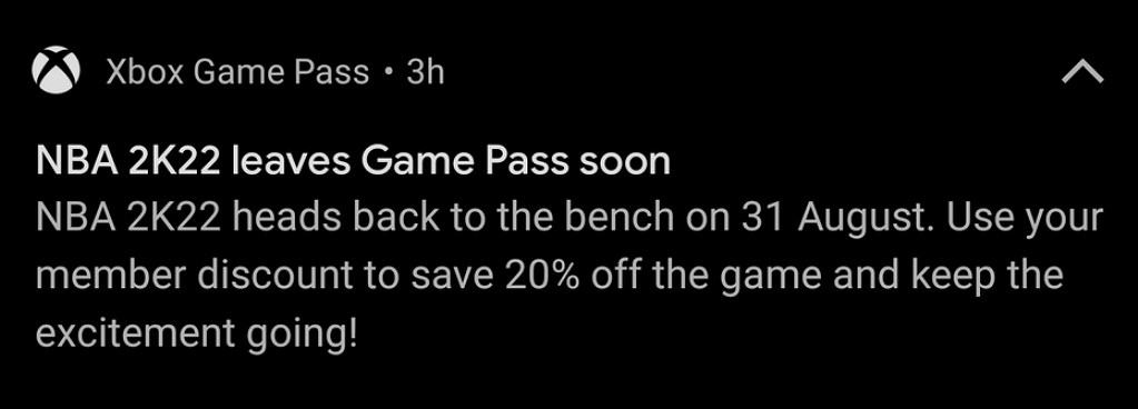 Xbox Game Pass (XGP) 提醒使用者《NBA 2K22》將在8月31號離庫 但又刪帖 Xbox Game Pass (XGP) 提醒使用者《NBA 2K22》將在8月31號離庫 但又刪帖