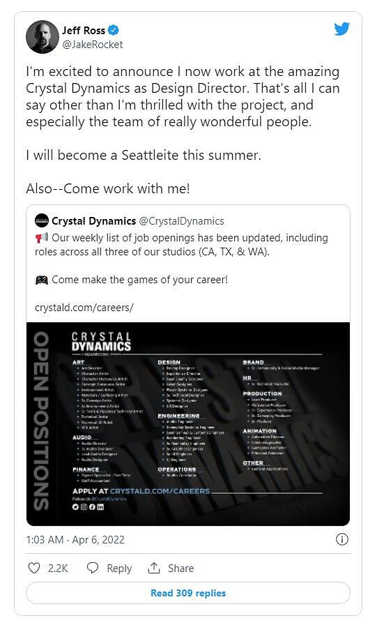 《往日不再》總監Jeff Ross加入水晶動力工作室