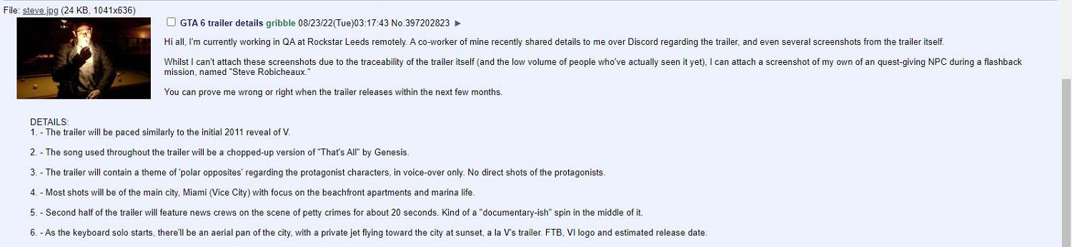 爆料:《GTA6》首個預告片10月公布 內容和NPC截圖泄露 爆料:《GTA6》首個預告片10月公布 內容和NPC截圖泄露