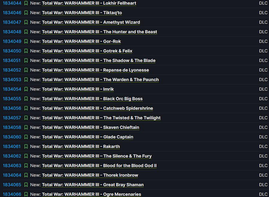 SteamDB：一大批《全戰戰鎚3》DLC上線Steam後台