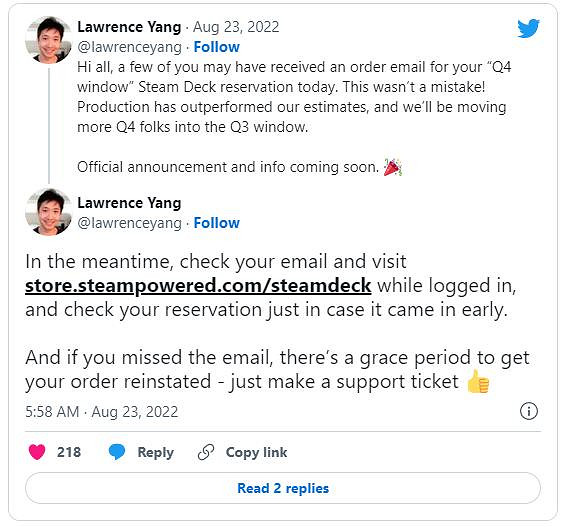 Steam Deck產量超出V社預期!四季度訂單將來有可能提前發貨 Steam Deck產量超出V社預期!四季度訂單將來有可能提前發貨