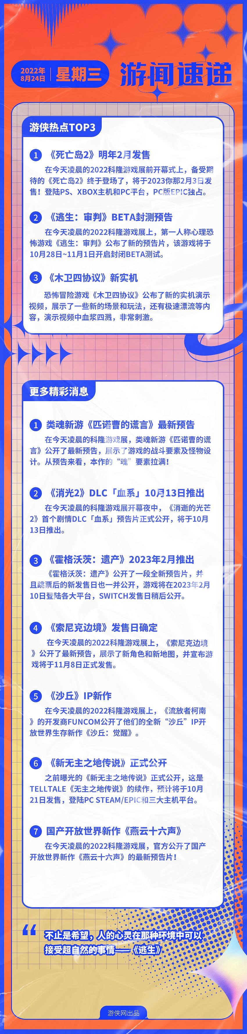 早報：《死亡島2》正式公布 《逃生》新作B測將至