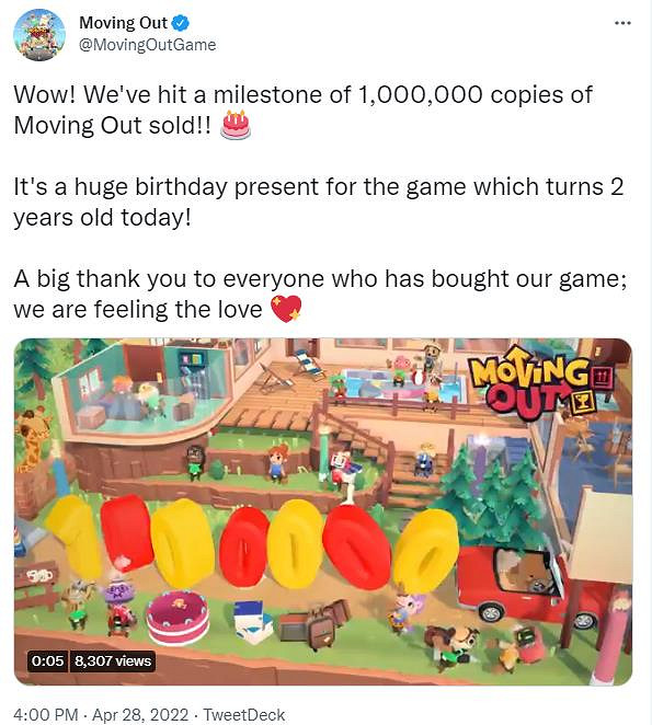 《胡鬧搬家》發售兩周年 破百萬銷量 《胡鬧搬家》發售兩周年 破百萬銷量