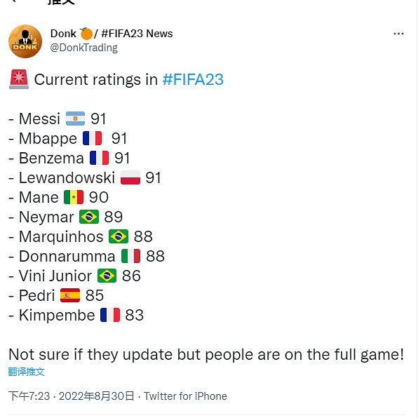 《FIFA23》提前泄露！部分預購玩家已玩上球員資料曝光