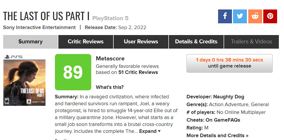 《最後生還者 重製版》全球媒體評分解禁！M站均分89