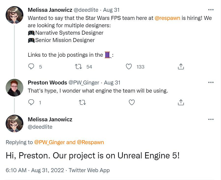 沒用自家引擎!重生娛樂表示星戰FPS新作採用虛幻5 沒用自家引擎!重生娛樂表示星戰FPS新作採用虛幻5