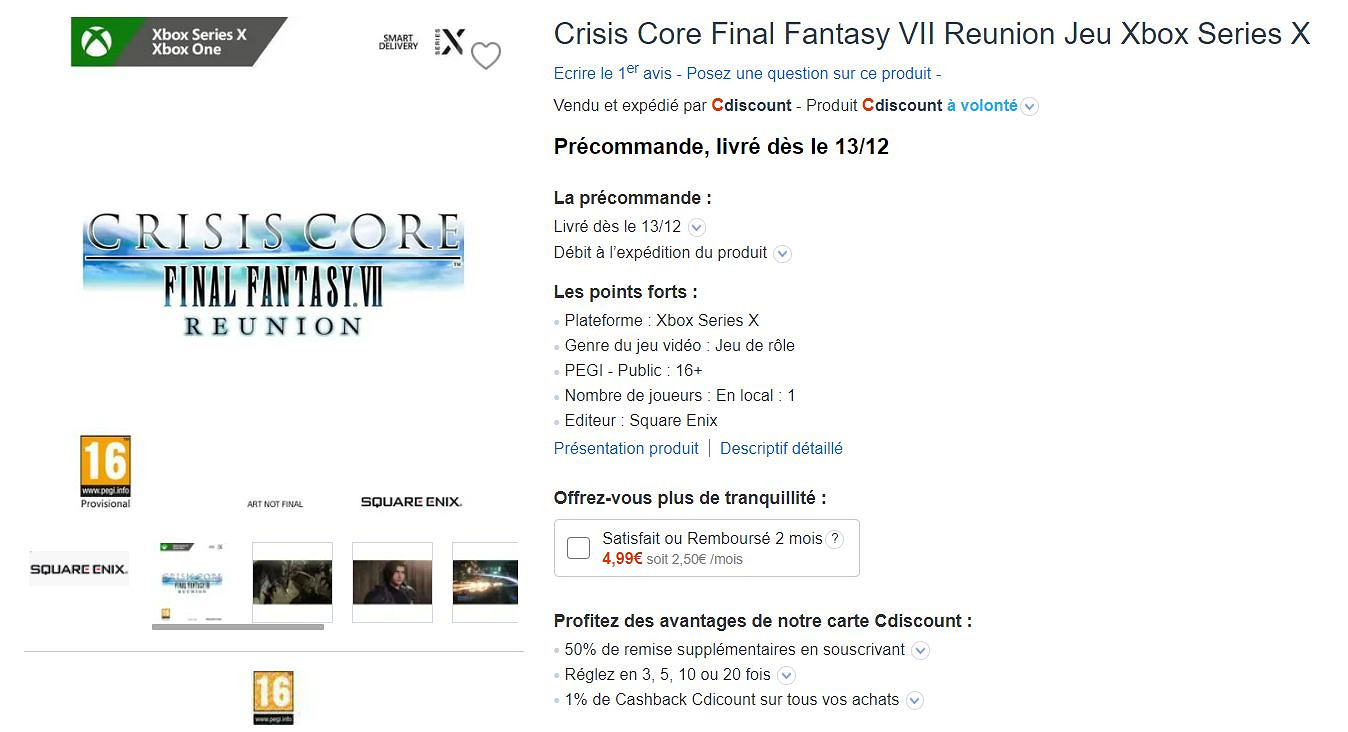 國外零售網站顯示《FF7:核心危機 重聚》12月13日配送 國外零售網站顯示《FF7:核心危機 重聚》12月13日配送