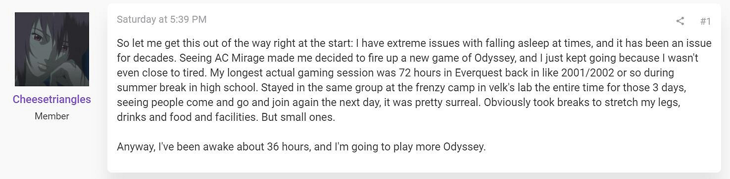 玩家連續玩《刺客起源》24小時:完全不困還要繼續! 玩家連續玩《刺客起源》24小時:完全不困還要繼續!