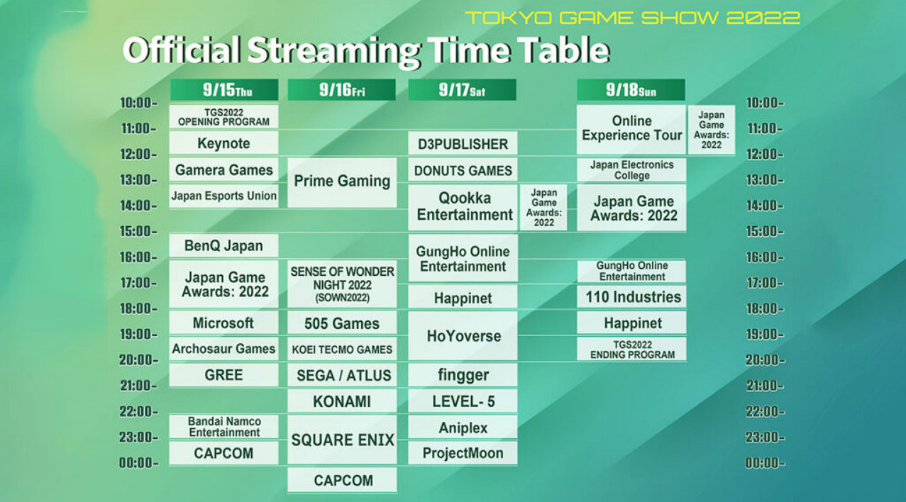 TGS22:今年東京電玩展節目日程表一覽!9.15啟動 TGS22:今年東京電玩展節目日程表一覽!9.15啟動