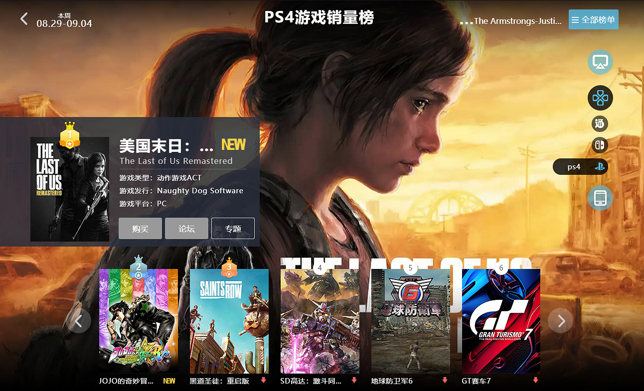 08.29-09.04全球遊戲銷量榜:《JOJO群星之戰R》霸榜