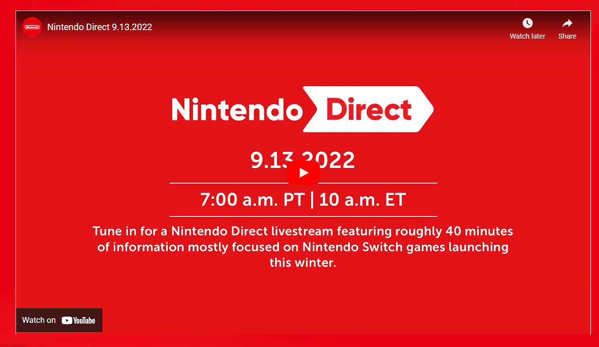 任天堂宣布：直面會將於13號10點舉辦！時長為40分鐘