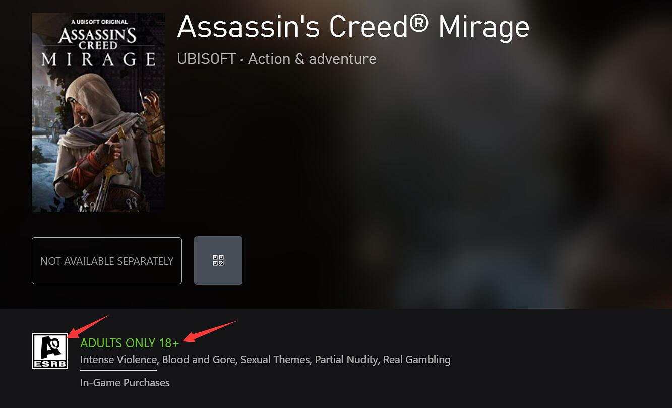 Xbox商城顯示《刺客教條：幻景》被評為限制級遊戲!