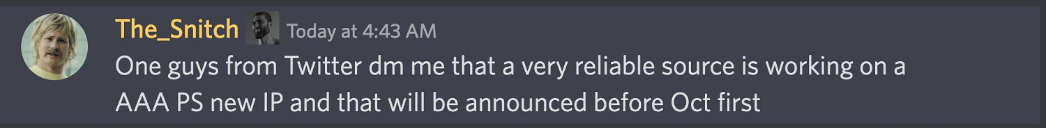 傳聞索尼將於10月1日前公開一個全新IP 3A 遊戲