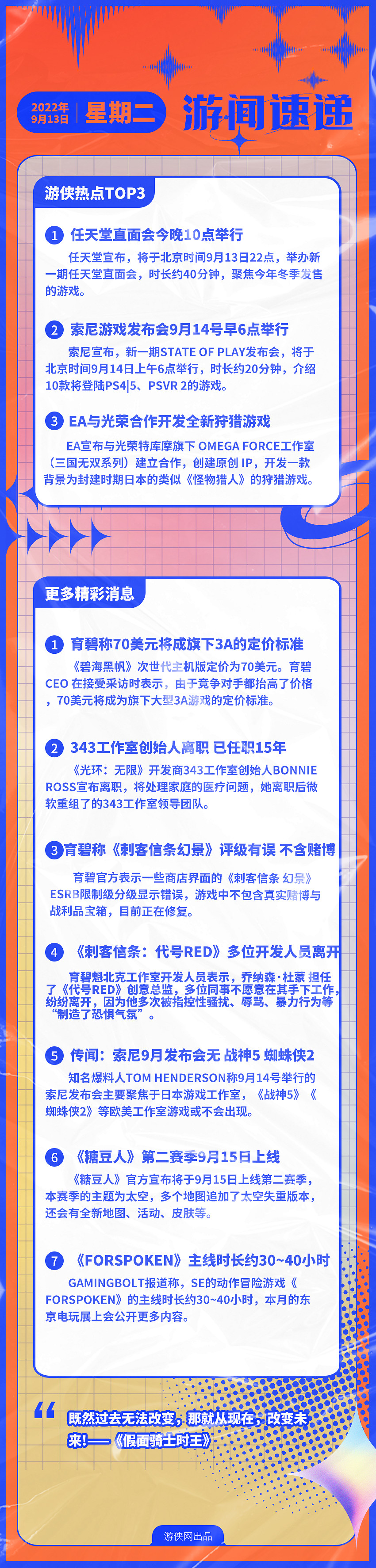 早報：任天堂直面會今晚10點 索尼發布會明早6點