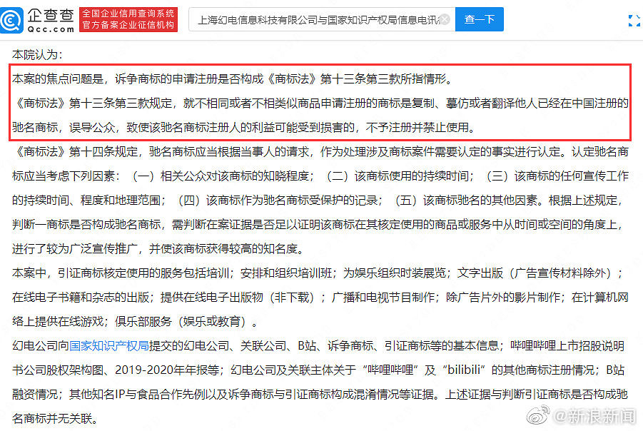 因不符合馳名商標認定 B站訴爭嗶哩嗶哩商標被駁回 因不符合馳名商標認定 B站訴爭嗶哩嗶哩商標被駁回