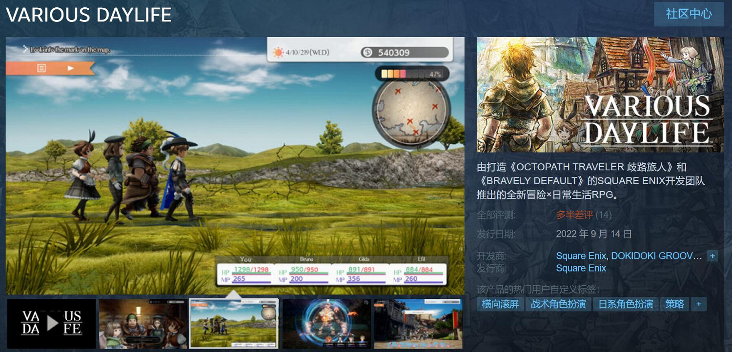 歧路旅人/勇氣製作組《多元生活》上Steam 慘遭差評!