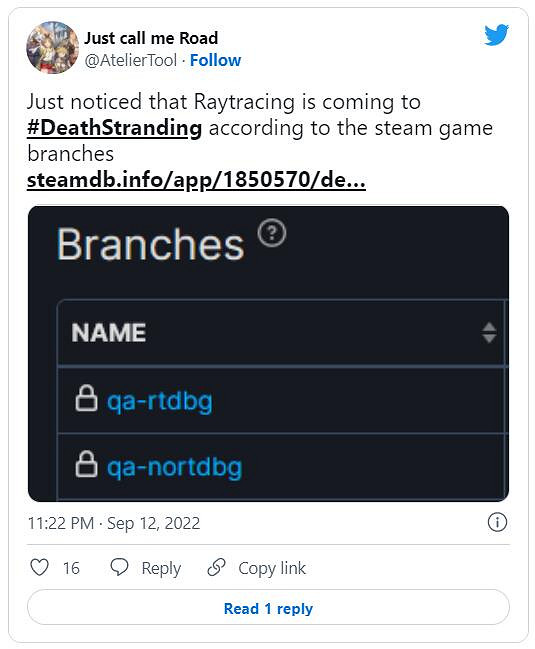 Steam的資料庫顯示《死亡擱淺》PC版將來有可能加入光線追蹤