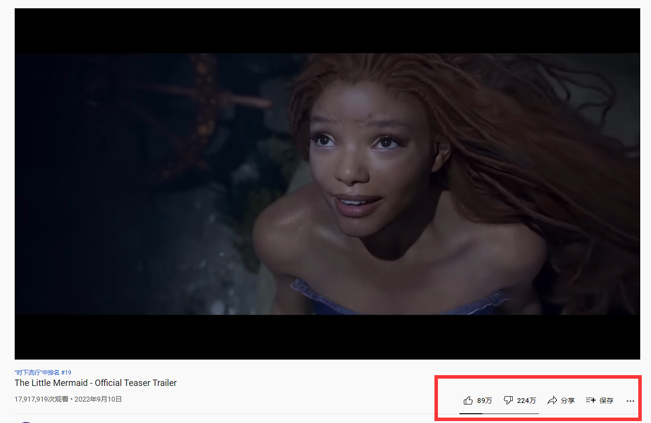 當迪士尼的“美人魚”在 YouTube 上被點了224萬個「踩」 當迪士尼的“美人魚”在 YouTube 上被點了224萬個「踩」