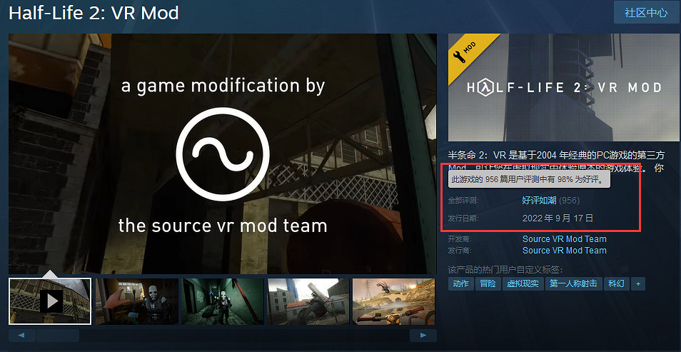 粉絲自製《戰慄時空2:VR》Steam免費發布 好評率98% 粉絲自製《戰慄時空2:VR》Steam免費發布 好評率98%