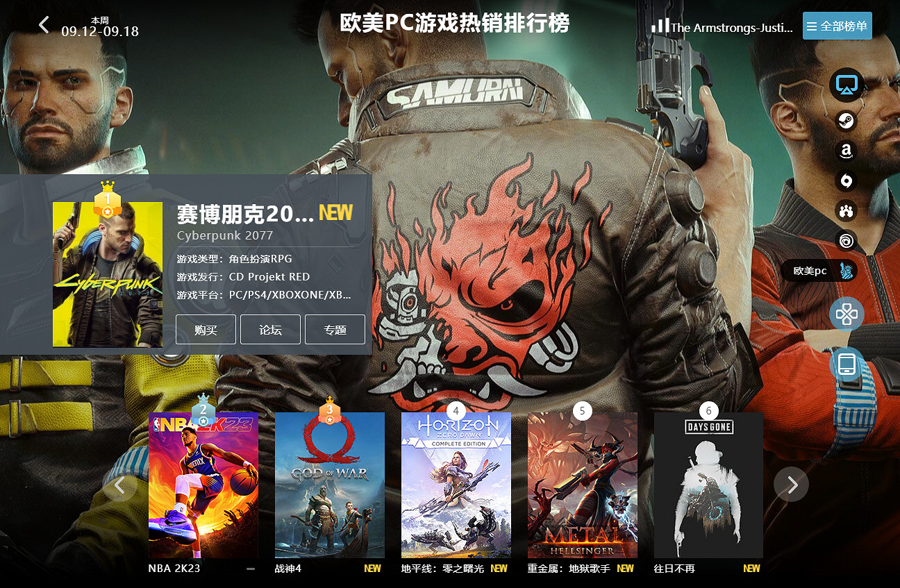 09.12-09.18全球遊戲銷量榜:《電馭叛客2077》第二春 09.12-09.18全球遊戲銷量榜:《電馭叛客2077》第二春