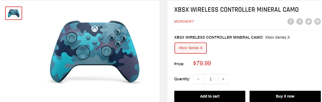 Xbox series迷彩搖桿上架國外商店 售價約新台幣2468元 Xbox series迷彩搖桿上架國外商店 售價約新台幣2468元