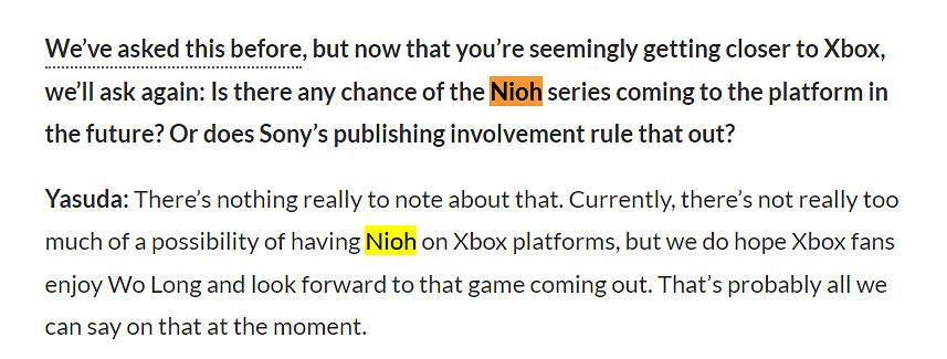 Team Ninja:《仁王》不太可能登陸Xbox平台 Team Ninja:《仁王》不太可能登陸Xbox平台