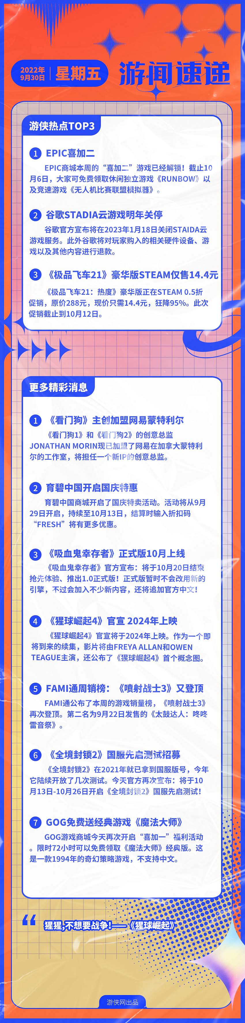 早報:Epic喜加二 谷歌Stadia雲遊戲明年關停! 早報:Epic喜加二 谷歌Stadia雲遊戲明年關停!