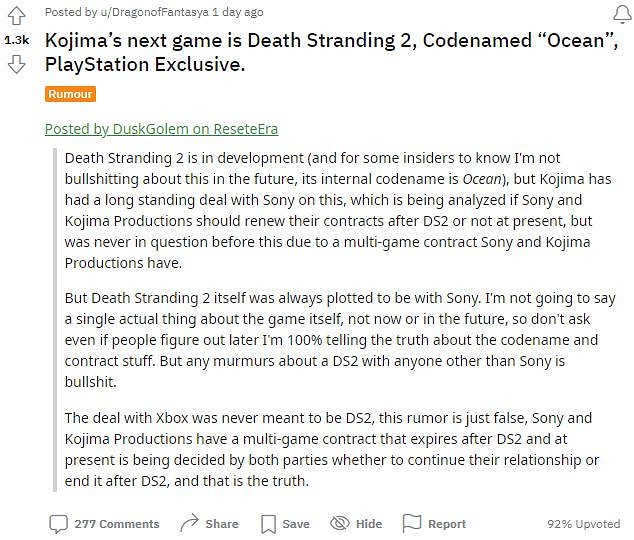 傳聞:小島秀夫新作是《死亡擱淺2》 PS平台獨佔 傳聞:小島秀夫新作是《死亡擱淺2》 PS平台獨佔